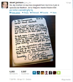 Sweet farewell: this resignation takes the cake