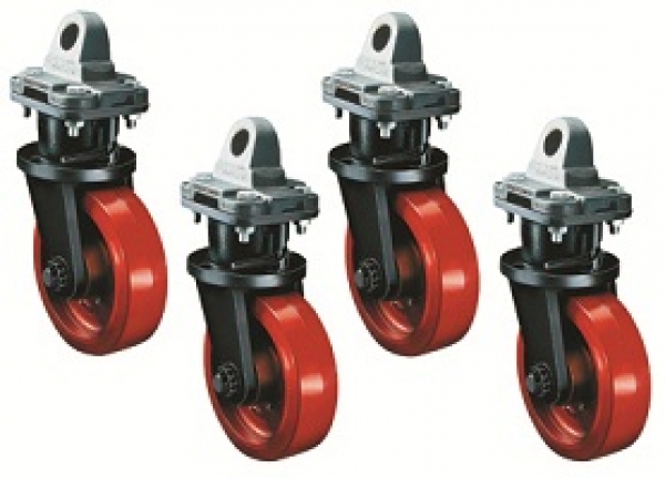 Swivel caster sets for moving ISO freight containers