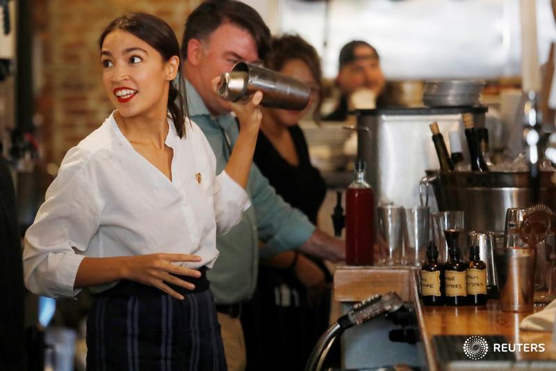 U.S. Rep. Ocasio-Cortez returns to bartending to promote fair wages