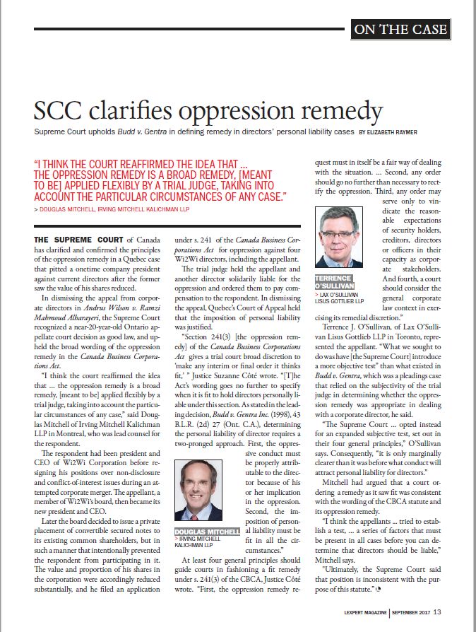 SCC clarifies oppression remedy