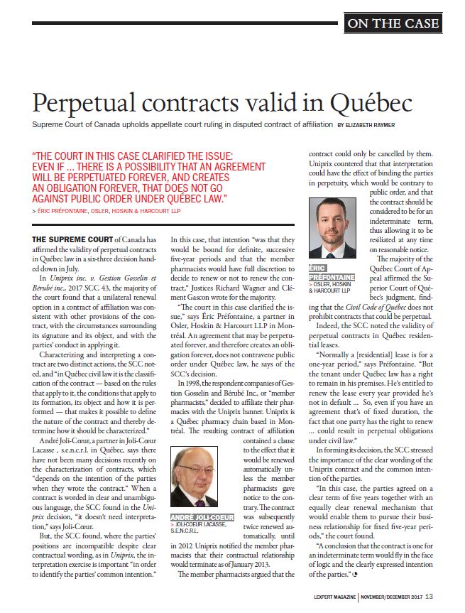 Perpetual contracts valid in Québec