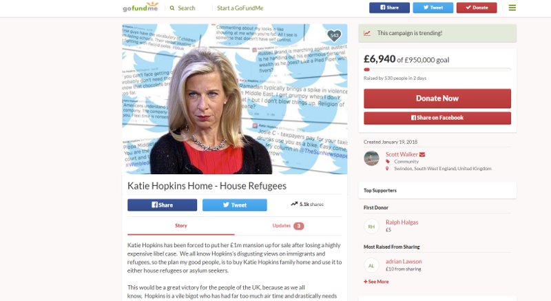 Fundraisers attemptto buy Katie Hopkins’house and use it for refugees