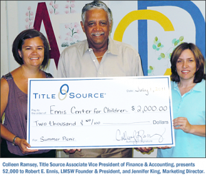 Social Media Works! Title Source Donates $2,000 to the Ennis Center for Children