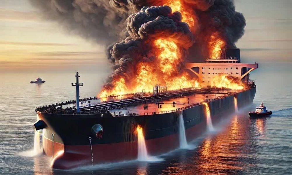 White Fuel Containers Tanker carrying US military jet fuel hit by cyanide container ship ...