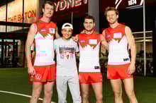 Children's art replaces QBE logo on Sydney Swans guernsey