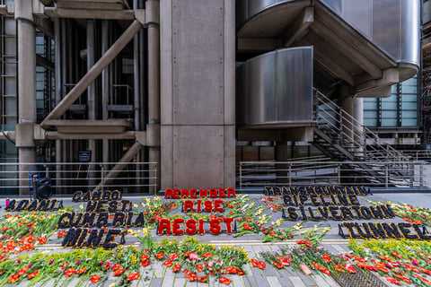 Climate action network hosts ‘climate justice memorial’ outside Lloyd’s HQ