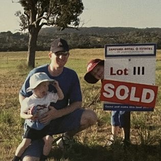 Picture of buying the land for the couple’s ‘forever’ home in Samford 2005>