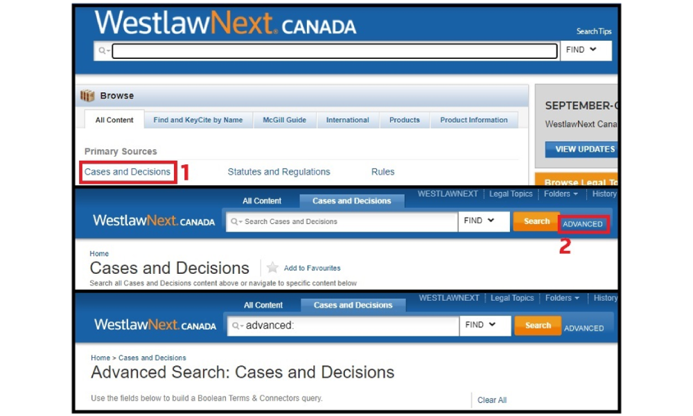 How to find the template search page for cases on WestlawNext Canada.