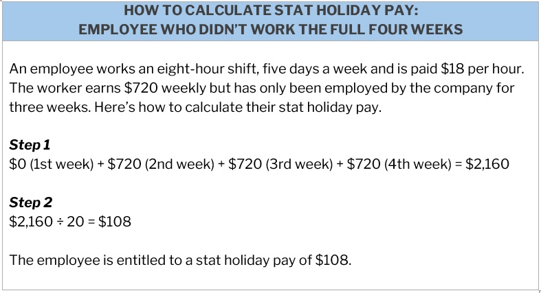 How to calculate stat holiday pay – employee without full four weeks
