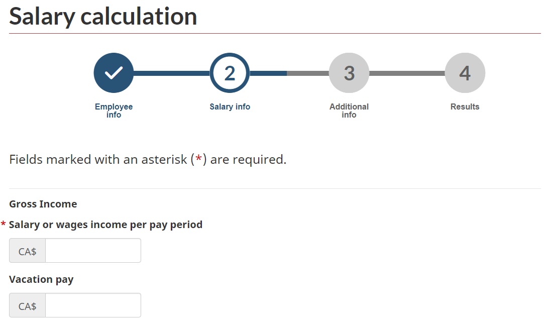 CRA payroll deductions online calculator salary information page