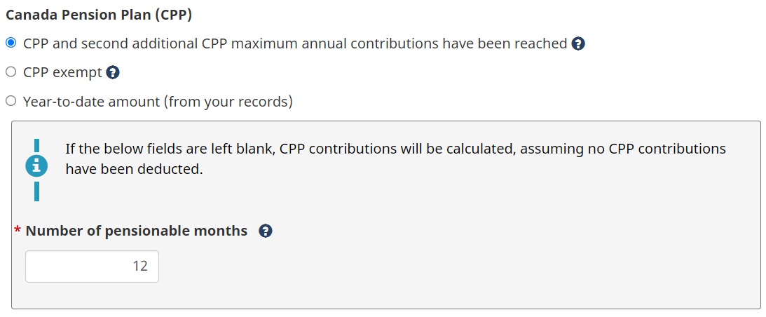  CRA payroll deductions online calculator CPP contributions have been reached