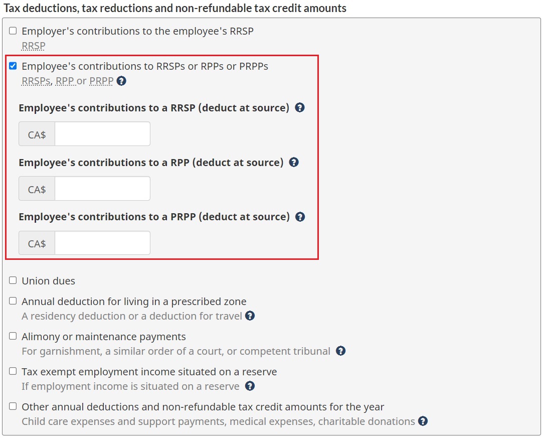 CRA payroll deductions online calculator employee's contributions to RRSP