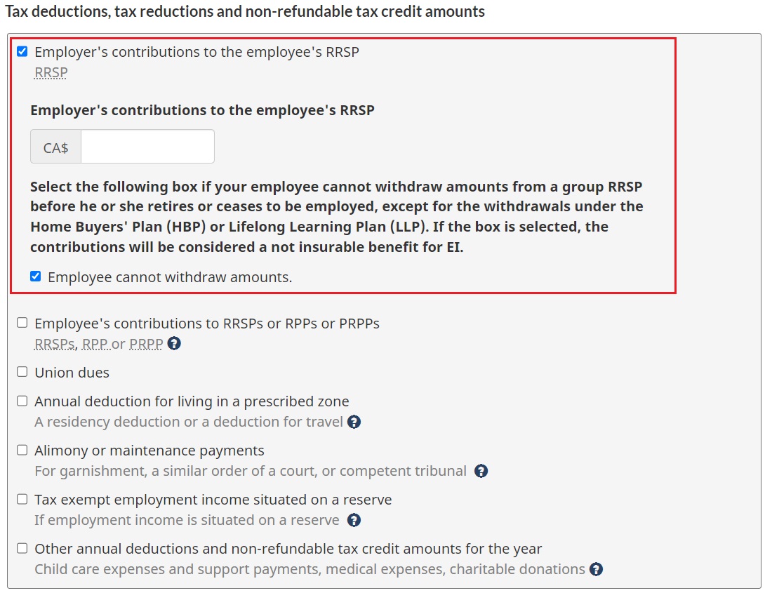 CRA payroll deductions online calculator employer's contributions to RRSP