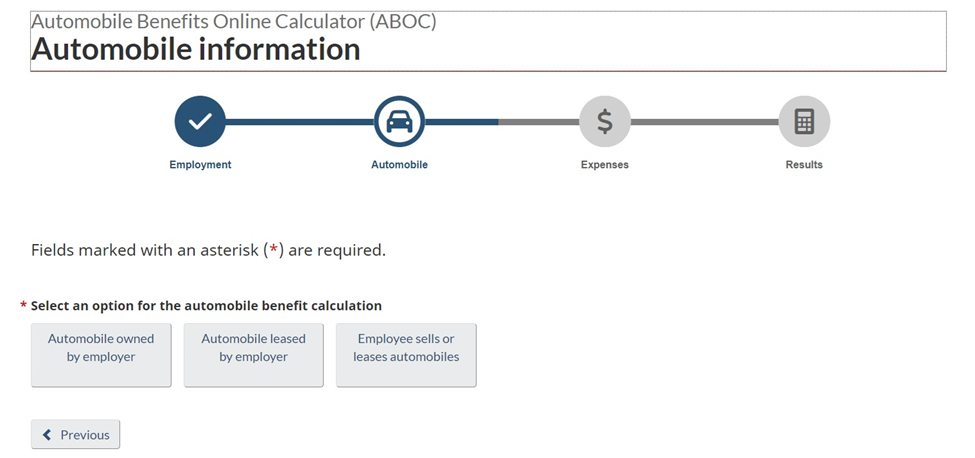 Automobile benefits online calculator – Automobile information page