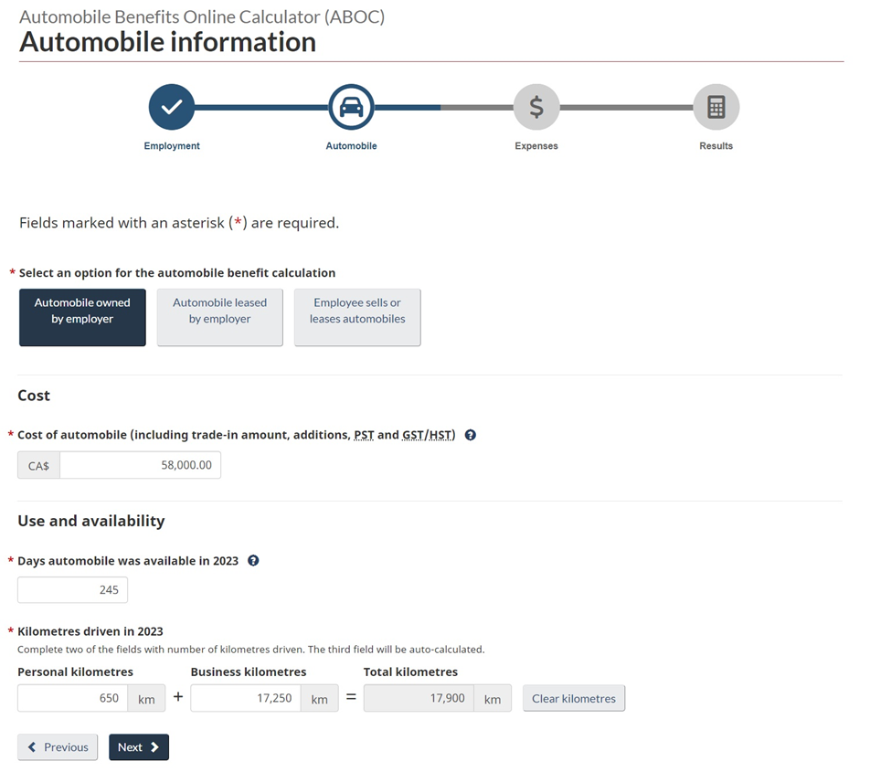  Automobile benefits online calculator – Automobile information page cost, availability & kilometres driven