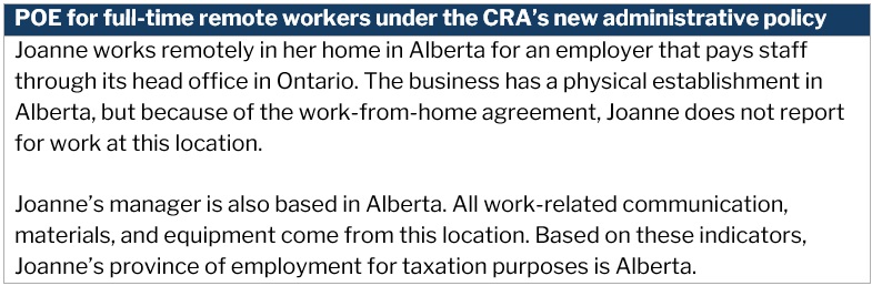 Province of employment – full-time remote employees under CRA's new policy example