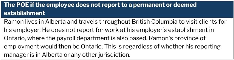 Province of employment – employee does not report at employer's establishment example