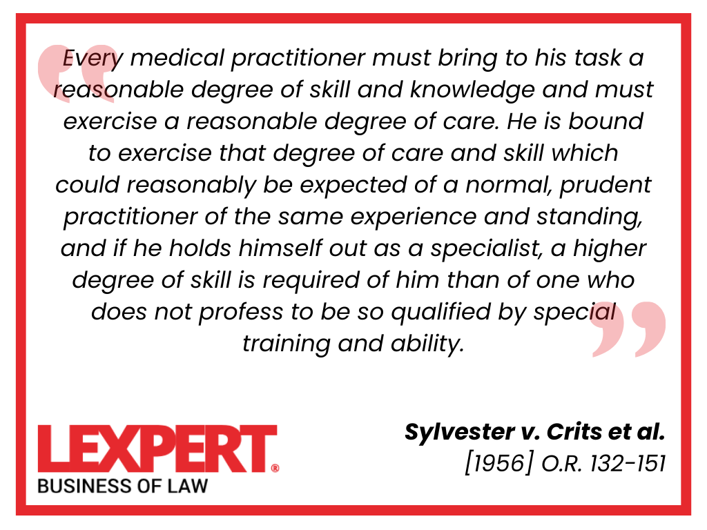 Sylvester v Crits et al, medical negligence case in Canada