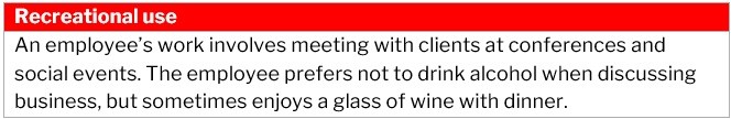 Addictions and mental health worker, situational example of recreation use of substances in the workplace 