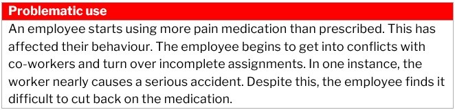 Addictions and mental health worker, situational example of problematic recreation use of substances in the workplace