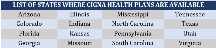 Health insurance companies, Cigna health plans list of states available