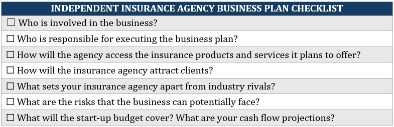  How do I start an independent insurance agency – business plan checklist