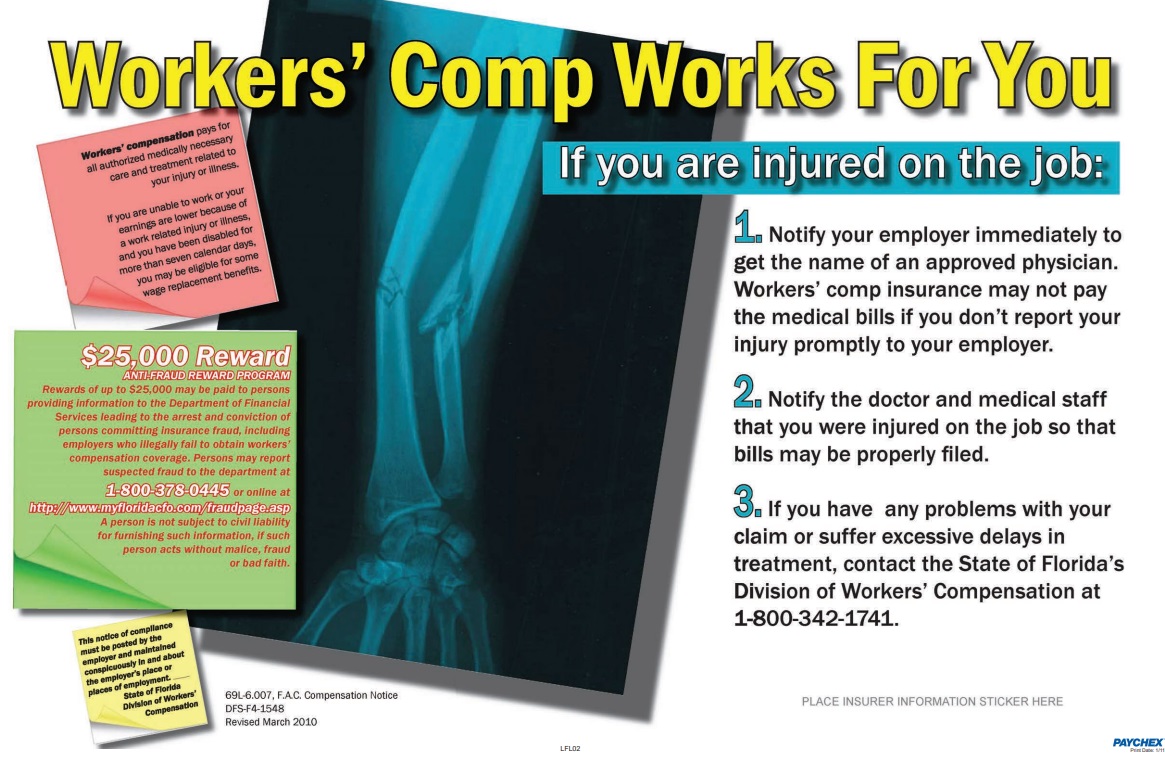 Florida workers' compensation rules for employers - Broken Arm poster