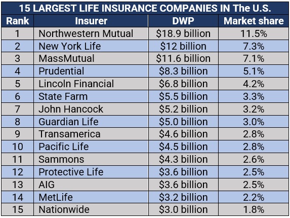 Revealed – the 15 largest life insurance companies in the US