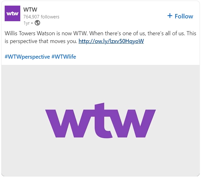 Willis Towers Watson rebrands to WTW 