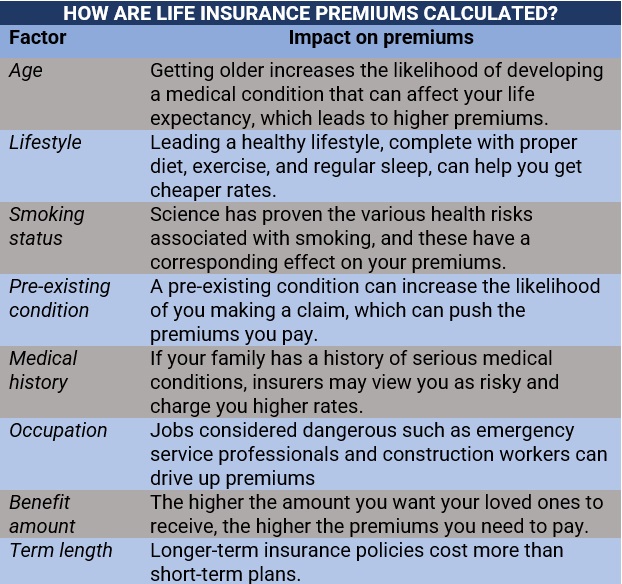 How are life insurance premiums in the UK calculated