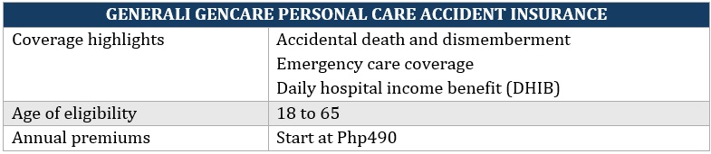 Affordable accident insurance – Generali Gencare Personal Care Accident Insurance coverage highlights