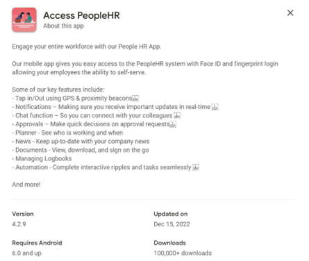 People HR review of mobile app features