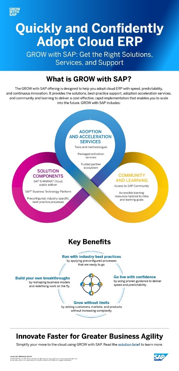 Copy of SAP ERP promotional brochure showing critical benefits of using this program to automize and centralize all essential business functions such as inventory, logistics, etc.