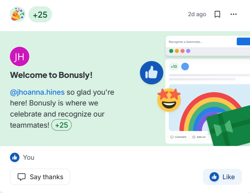 screen grab from Bonusly trial platform