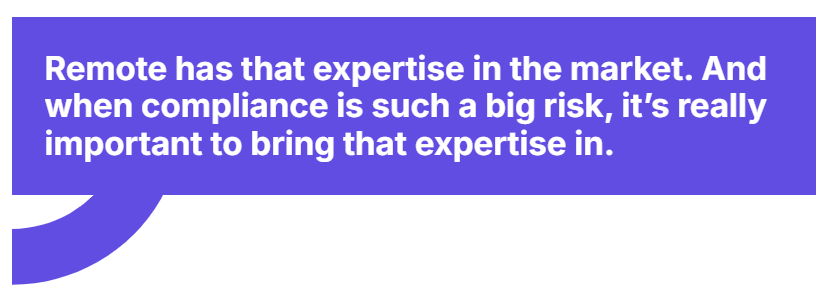 pull quote of a Remote review from Airtasker, praising Remote for its expertise in compliance