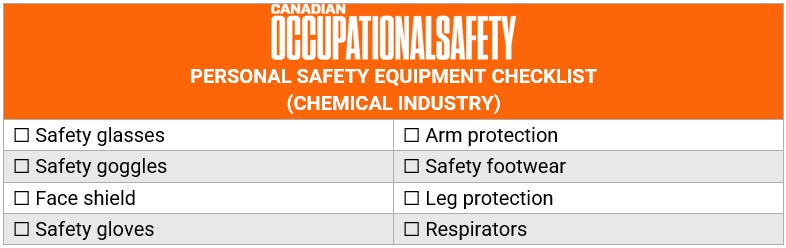  Personal safety equipment list – chemical industry