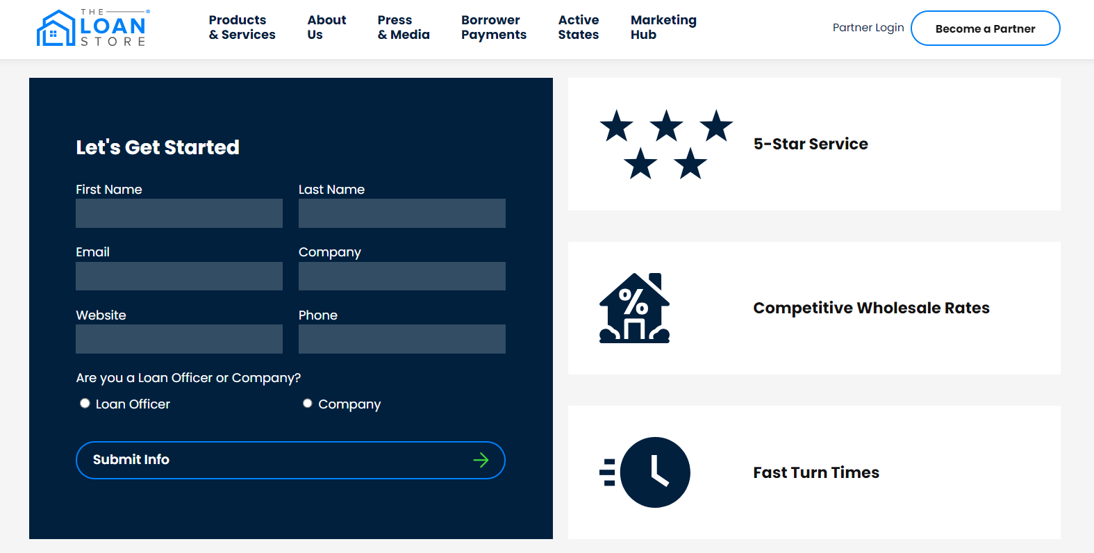  a screenshot of The Loan Store’s website, showing the sign-up portal for mortgage brokers who want to partner with them