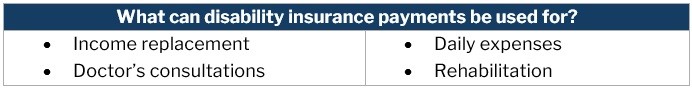 Table listing what disability insurance payments can be used for  